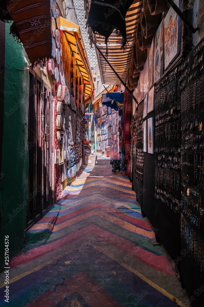 A colorful alley of the winding Medina in Fes.