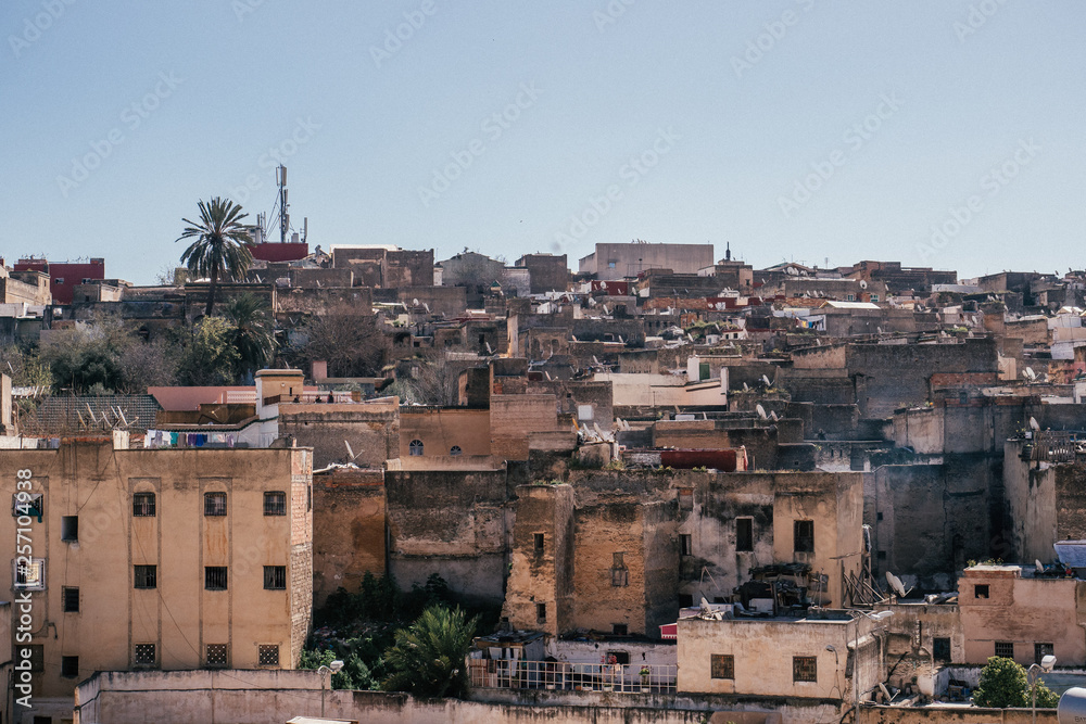 The old houses of the largest Medina of Morocco in Fes.