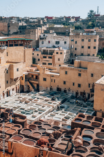 An outstanding view of the largest traditional tannery of Morocco in Fez. © SmallWorldProduction