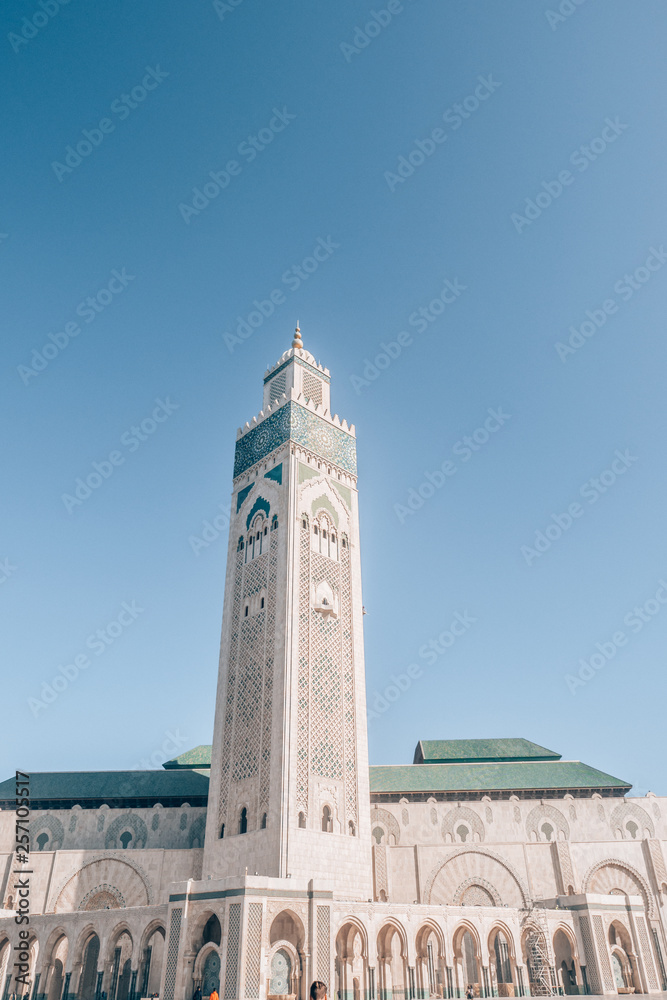 Hassan II Mosque in Casablanca, Morocco, Africa with a beautiful blue sky