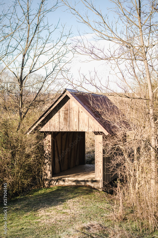 Small Wooden Covered Bridge in Wintertime Small Wooden Covered Bridge in Wintertime