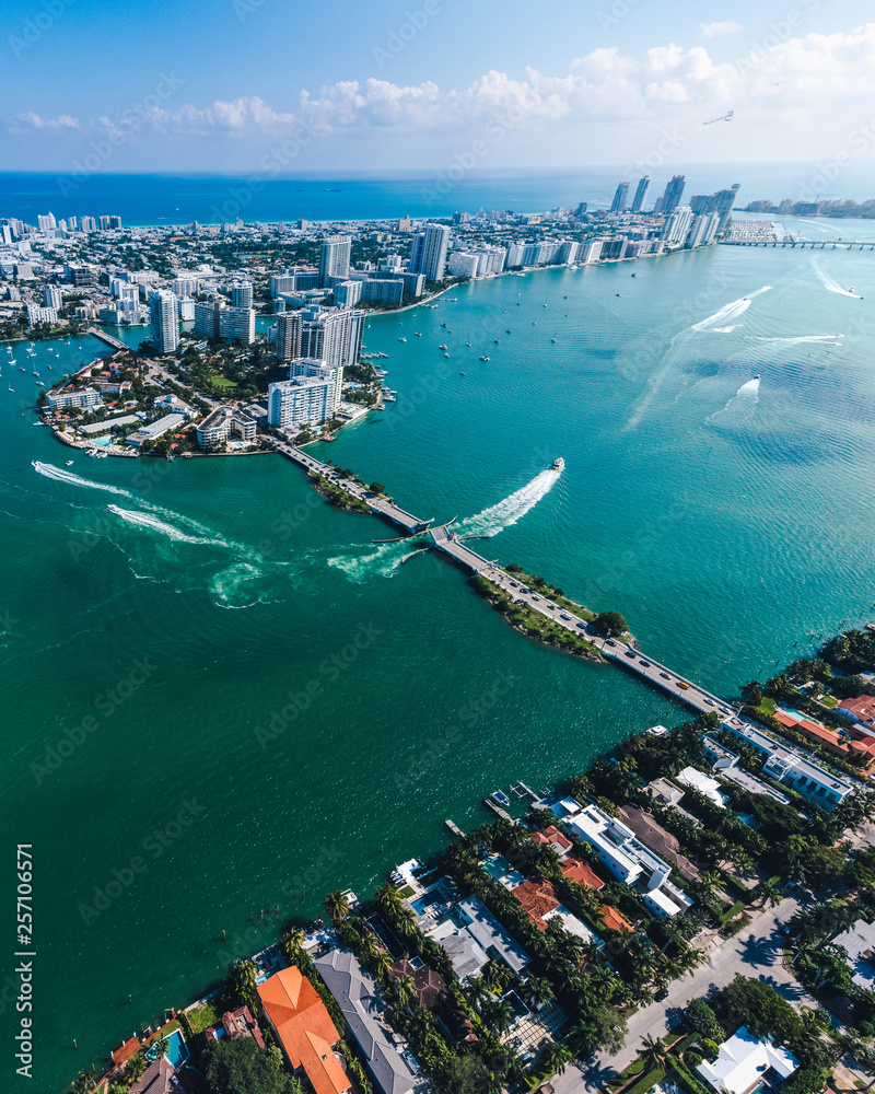 Aerial view of Miami islands on a sunny day