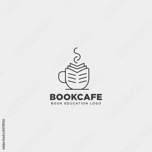 book cup cafe education line black simple logo template vector illustration icon element isolated