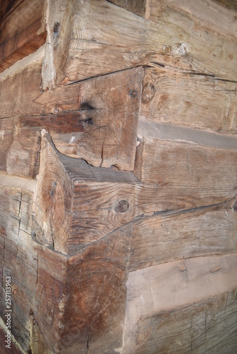 Oakhurst, CA., U.S.A. June 25, 2017. Restored Fresno Flats Historic Village and Park offers visitors a unique glimpse of California’s Sierra Nevada foothills pioneer 1870s dovetail hand-hewn log cabin photo