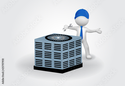 3d Small People fixing an air conditioning