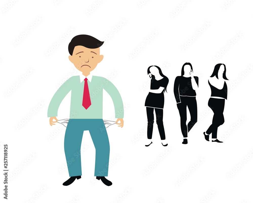 the man is dating but has no money isolated on white background the man is dating but has no money isolated on white background