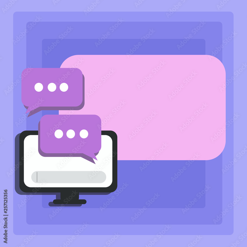 Blank Computer Monitor and Two Speech Balloon with Three Dots for Chat Icon Design business Empty copy space text for Ad website promotion isolated Banner template. Blank Computer Monitor and Two Speech Balloon with Three Dots for Chat Icon Design business Empty copy space text for Ad website promotion isolated Banner template.