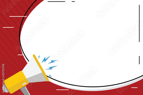 Blank White Huge Oval Shape Sticker and Megaphone Shouting with Volume Icon Design business Empty template isolated Minimalist graphic layout template for advertising
