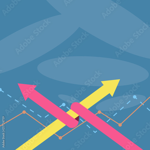 Two Arrows where One is Intertwined to the other as Team Up or Competition Design business concept Empty template copy space text for Ad website isolated.