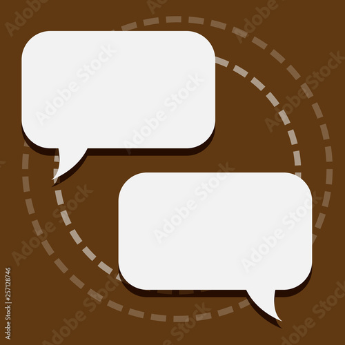 Two Blank White Speech Balloon Engaging in Conversation on Pastel Backdrop Design business concept Empty copy space modern abstract background