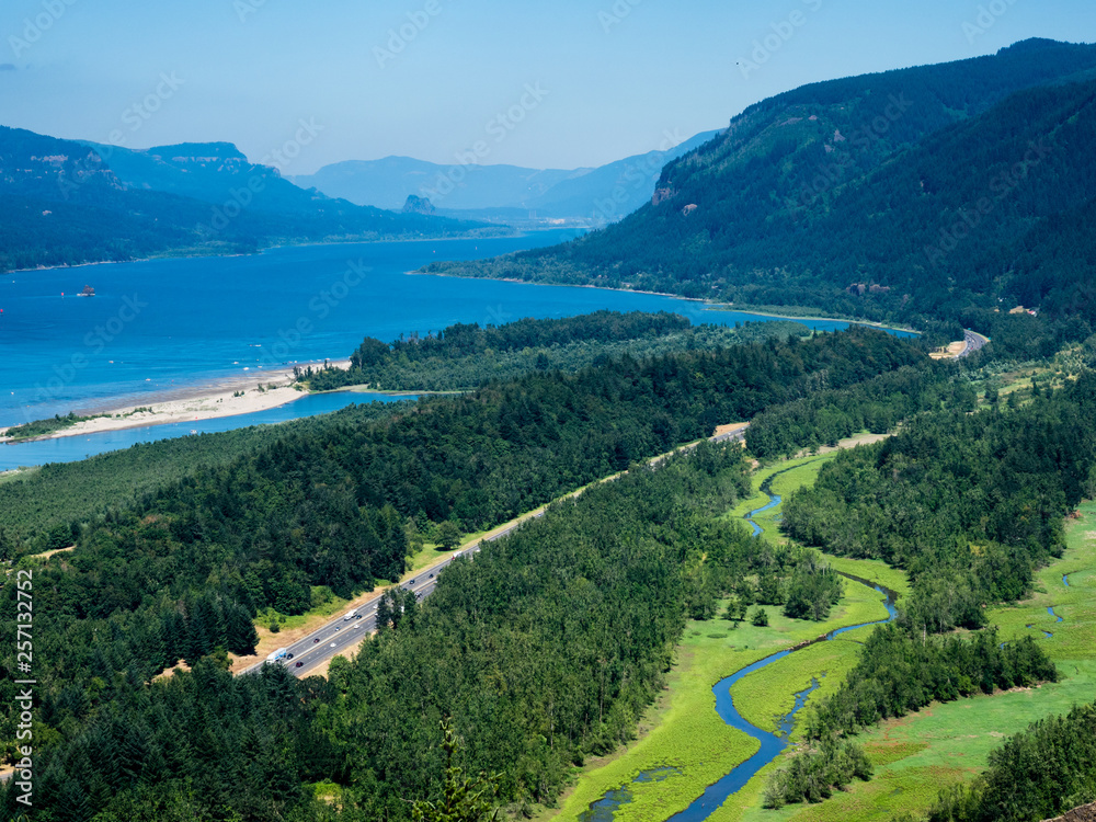 Panoramic view of Columbia River Gorge from Crown Point Vista House  - Oregon, USA