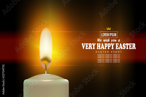 Easter exquisite textural composition with a bright burning candle,