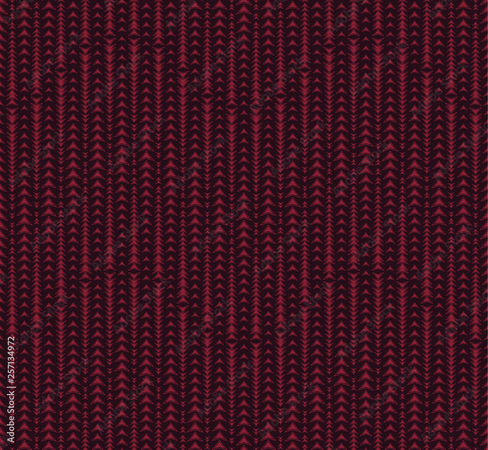 Abstract seamless pattern on dark red background. Has the shape of a wave. Consists of geometric shapes. Useful as design element for texture and artistic compositions.