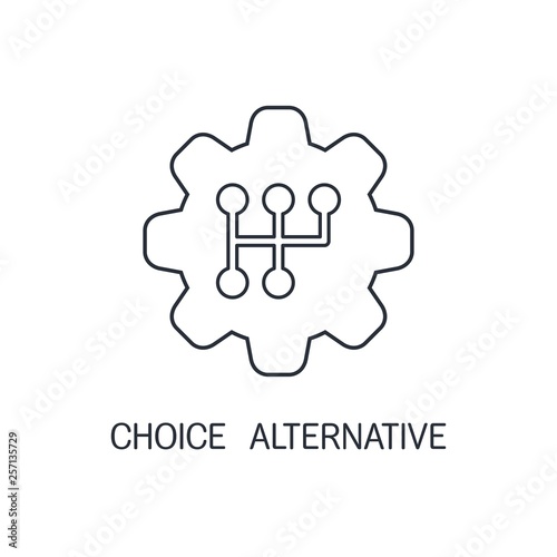 Automotive gearbox. Choice, alternative speed, direction of movement. Vector linear icon.