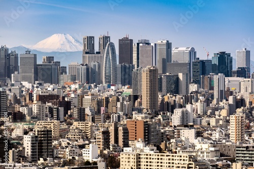 Photography Tokyo skyline and Mountain fuji in Japan.