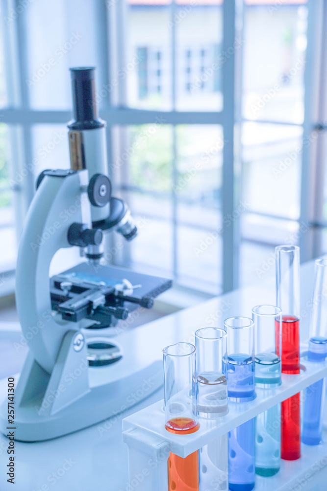 Fototapeta premium Research equipment in Laboratory, test tube, microscope, laboratory room