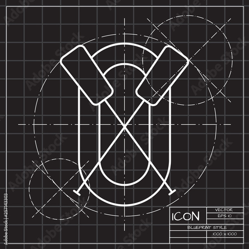 rafting infatable boat with oars. Vector illustration blueprint style flat