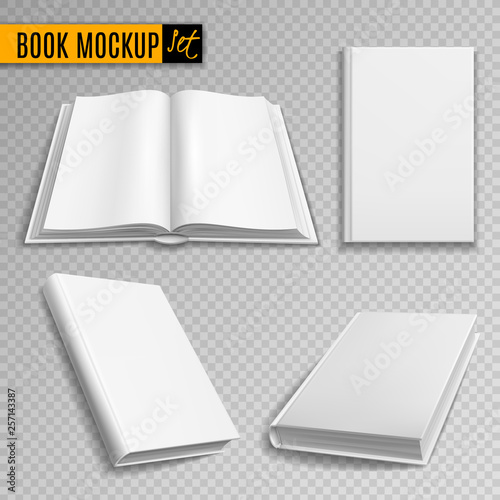 White book mockup. Realistic books cover blank brochure covers paperback empty textbook magazine hardcover catalog