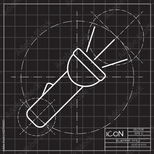 Flashlight icon. Vector illustration blueprint style flat