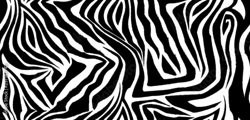 Zebra skin seamless vector pattern. Striped black and white wool texture of the animal for corporate identity, clothing or printing on paper.