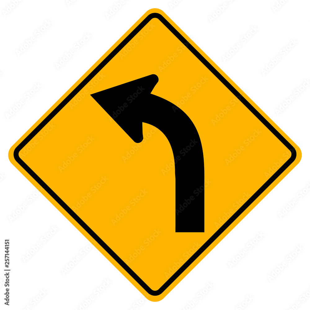 Curved Left Traffic Road Sign, Vector Illustration, Isolate On White Background,Symbols, Icon. EPS10 Curved Left Traffic Road Sign, Vector Illustration, Isolate On White Background,Symbols, Icon. EPS10