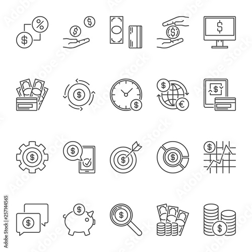 Dollar Currency icons set - vector USD Money concept symbols in thin line style