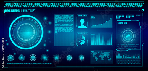 Vector abstract HUD elements for UX UI design. Futuristic Sci-Fi user Interface for business, medicine, web, Finance, Analytics applications.