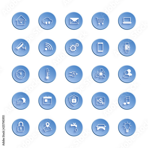 Internet of things web icon set. Icon set of automation system and smart home control. Vector illustration