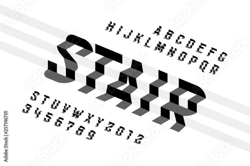 Stairs style font design, alphabet letters and numbers