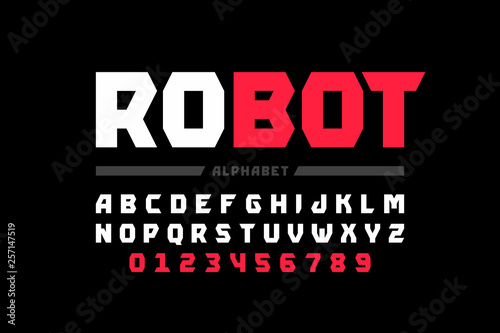 Tehnology style font design, robot, alphabet letters and numbers