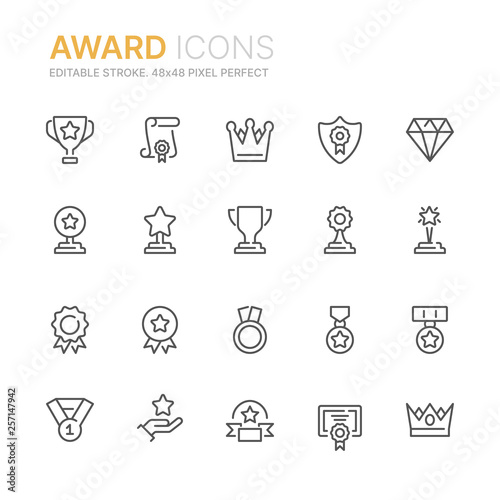 Collection of award line icons. 48x48 Pixel Perfect. Editable stroke