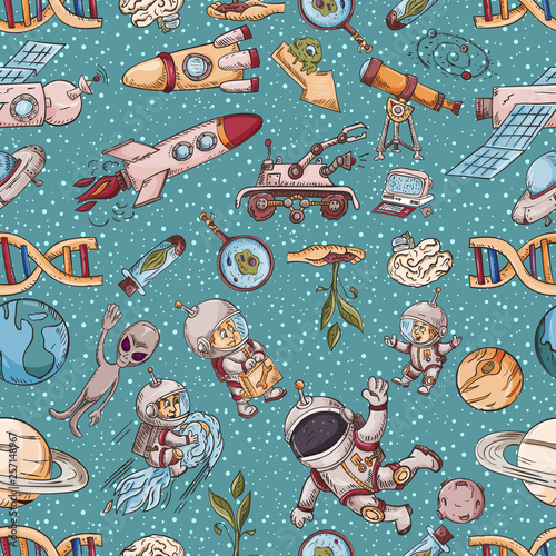 space, seamless colored illustration_6_of pattern decoration and design background in the style of childrens drawings