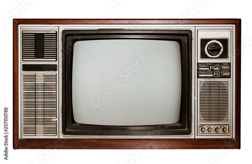 Vintage television - Old TV isolate on white with clipping path for object. retro technology