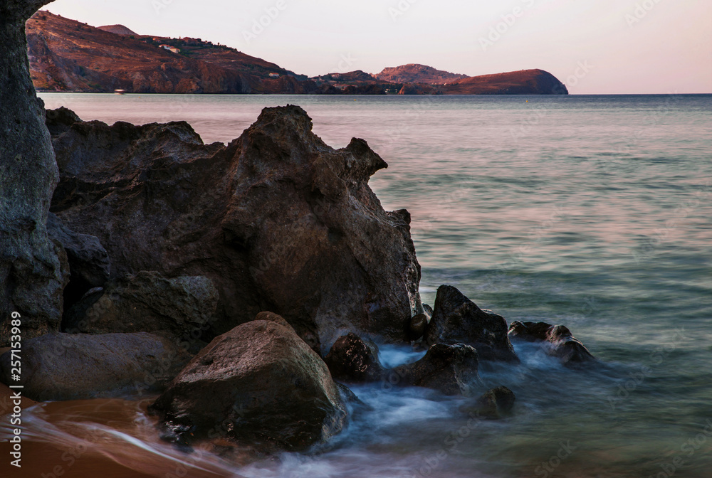 Sea,rocky shore and mountain,Limnos.