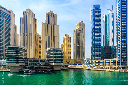 Amazing view of Dubai Marina Waterfront Skyscraper, Residential and Business Skyline in Dubai Marina, United Arab Emirates