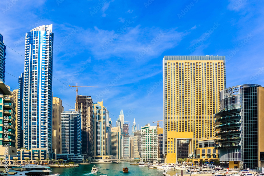 Amazing view of Dubai Marina Waterfront Skyscraper, Residential and Business Skyline in Dubai Marina, United Arab Emirates Amazing view of Dubai Marina Waterfront Skyscraper, Residential and Business Skyline in Dubai Marina, United Arab Emirates