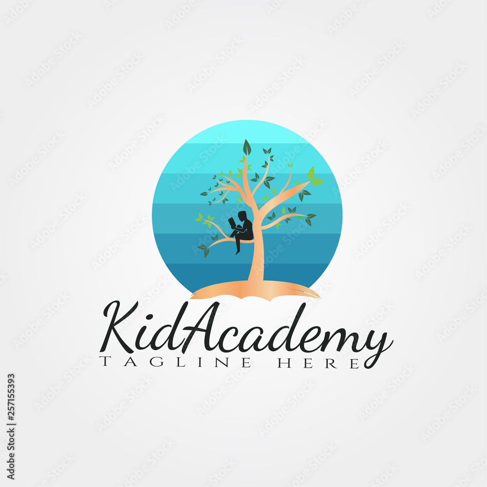 Obraz premium Children Academy tree vector logo design,kid academy icon