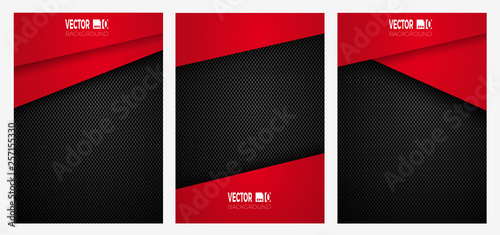 Abstract geometric stripes on carbon fiber background, red color on dark texture