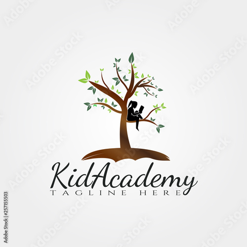 Children Academy tree vector logo design,kid academy icon