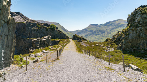 Walking in the derelict Dinorwic Quarry near Llanberis, Gwynedd, Wales, UK photo