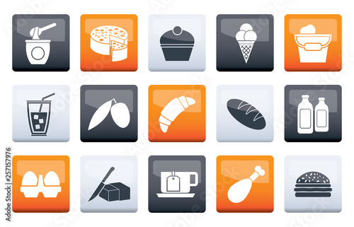 Dairy Products - Food and Drink icons over color background - vector icon set