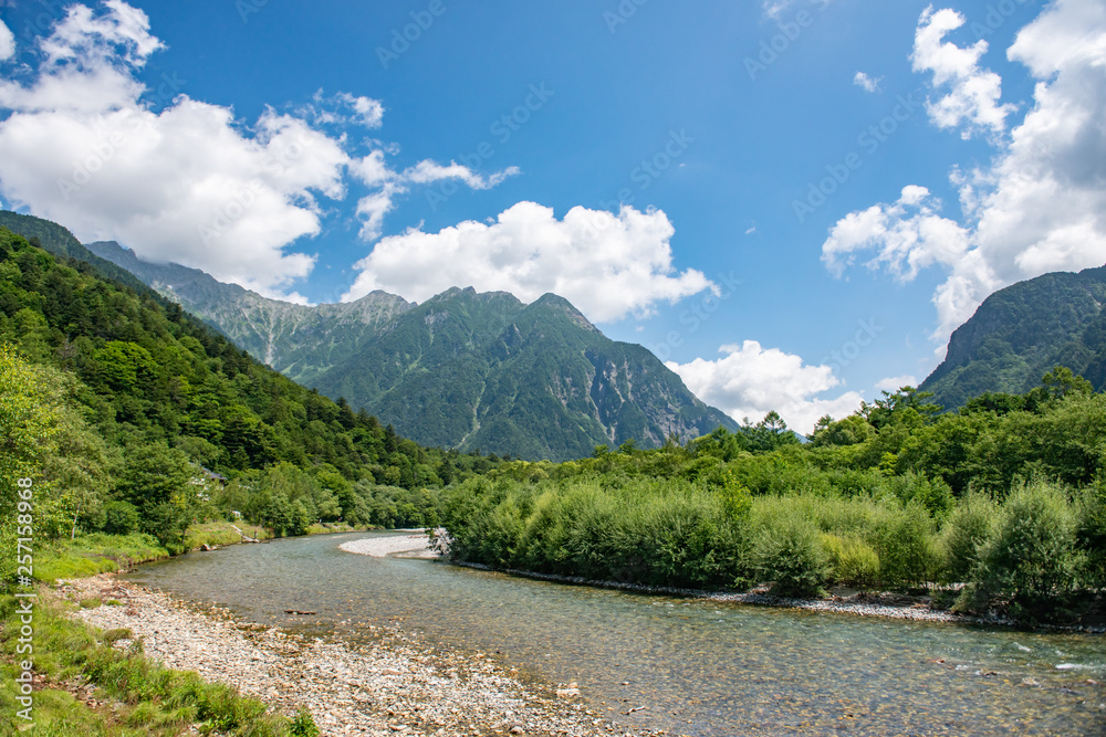 River and Summer Forest Landscape,Pathway at Kamikochi in Japan Stock ...