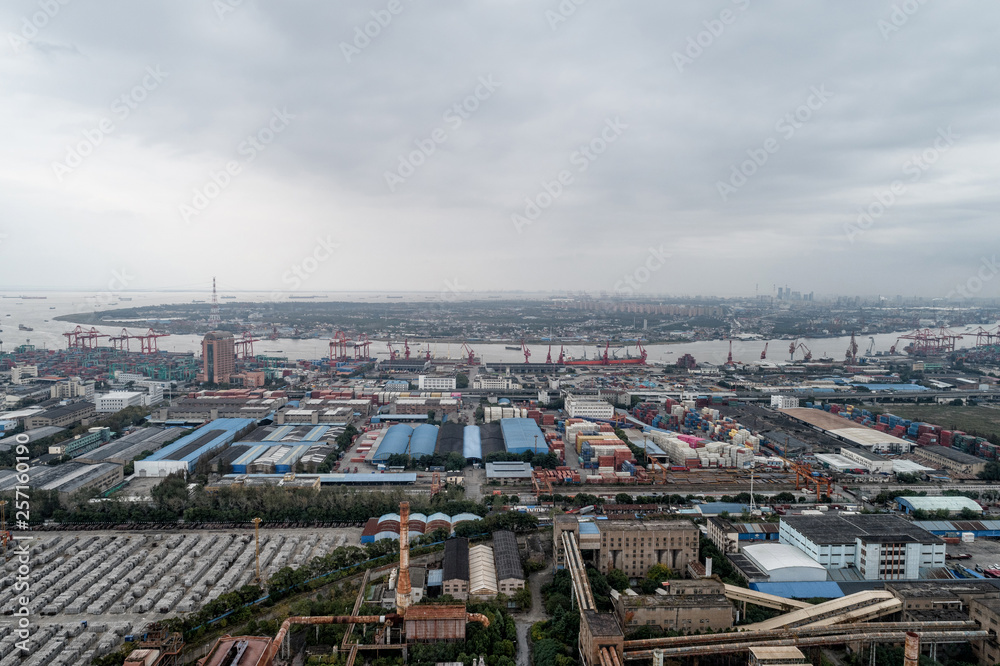 aerial view of cargo port