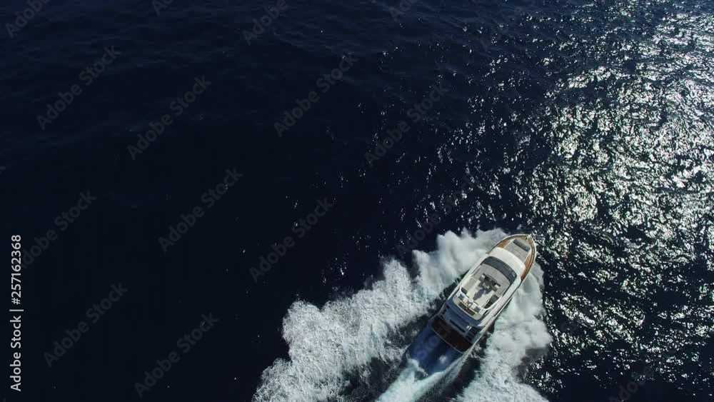 custom made wallpaper toronto digitalPerpendicular aerial view yacht cruising in the Mediterranean at full speed.