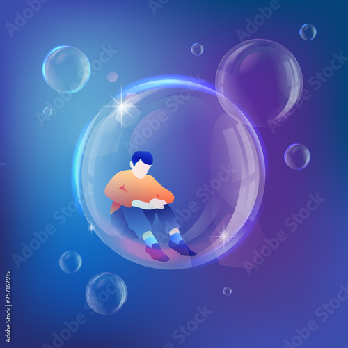Man Sitting Down in Bubble Metaphor