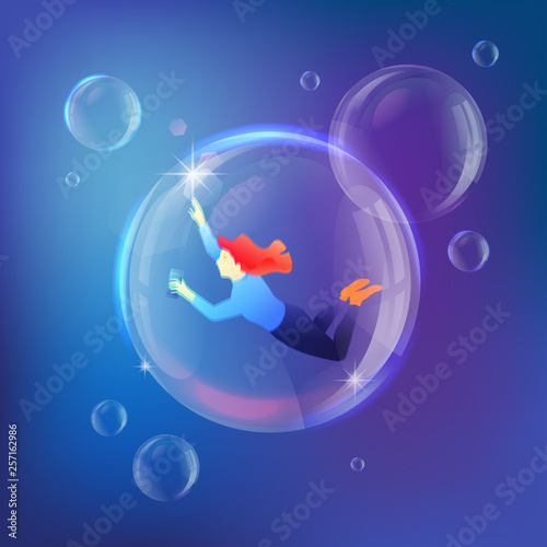 Woman with Smartphone in Bubble Metaphor