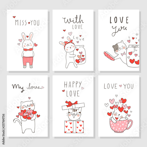 Draw vector set greeting card for Valentine