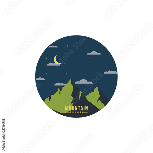 Forest  Mountain Adventure at Night Badge Vector Logo  Sign  Icon  Template