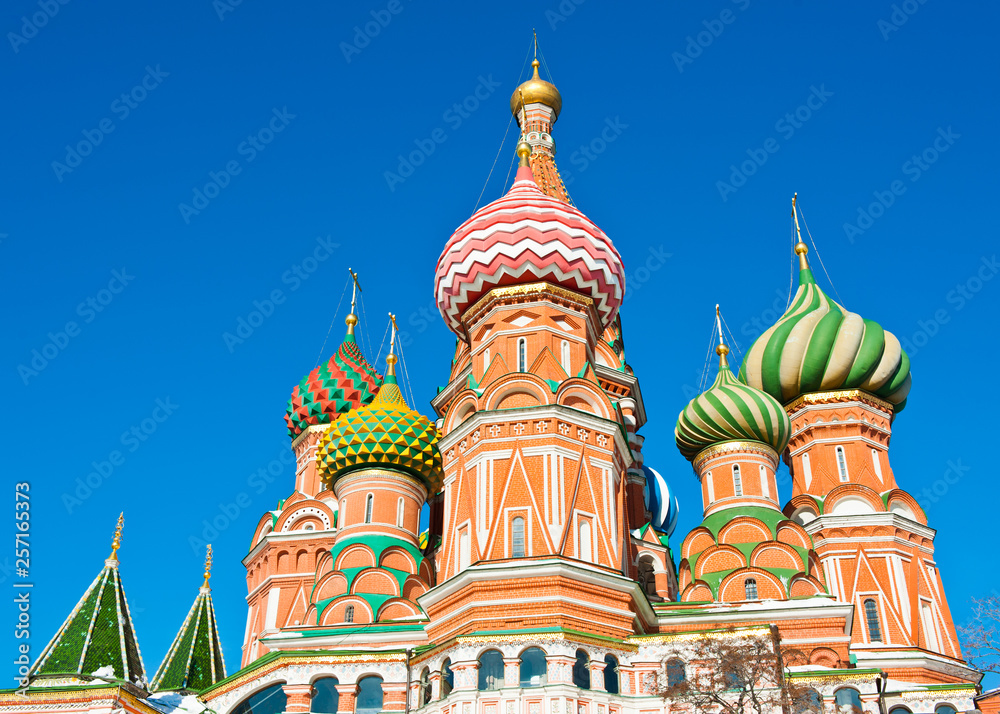 The Cathedral of Vasily the Blessed (Saint Basil's Cathedral) on Red square in sunny winter day. Moscow. Russia