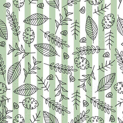 seamless pattern with leaves on striped background - vector illustration, eps
